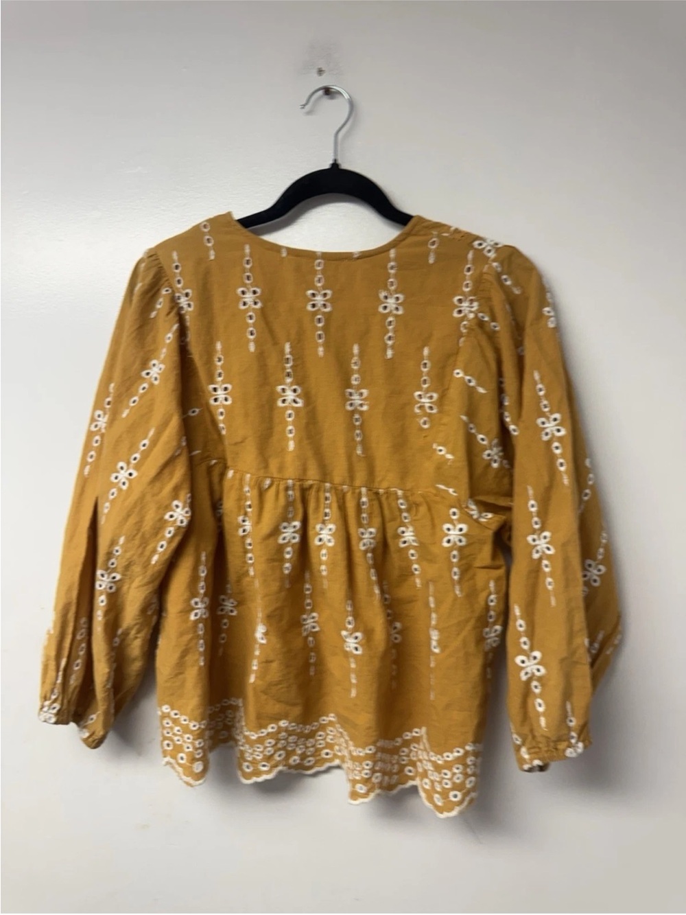 Rebellion Again Mustard Embroidered Eyelet Western Boho Peasant Blouse Medium C2 - Picture 4 of 10